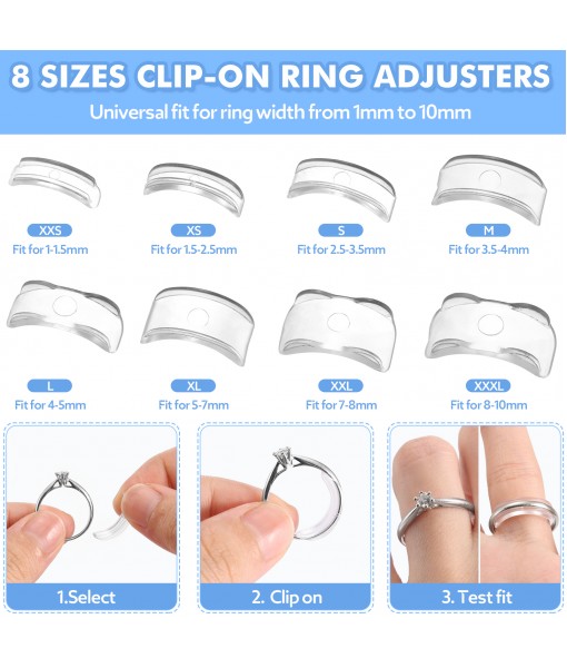 Anpro Ring Sizer Adjuster for Loose Rings - 52Pack Ring Size Adjusters Set,4 Style for Different Band Widths,8 Sizes Mandrel for Making Jewelry Guard, Spacer with Polishing Cloth,1-17 USA Rings Size