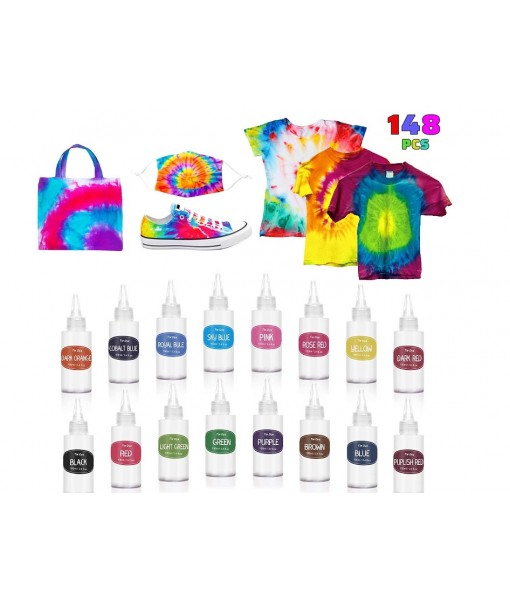 Anpro Tie Dye Kit -148 Pcs Tie Dye Kits,16 Colors Tie Dye,All-in-1 Fabric Tie Dye Craft Set for Kids & Adults, Tye Dye for Party Group Activity, Birthday Christmas Gifts for Girls Boys