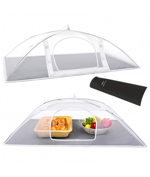 Anpro Mesh Food Cover Set - 2 Extra Large (40in x 24 in) Mesh Food Covers for Outdoors,Food Covers,Pop-Up Mesh Food Covers Tent Umbrella for Outdoors,Reusable Collapsible Food Tents,w/Bottom Cloth.