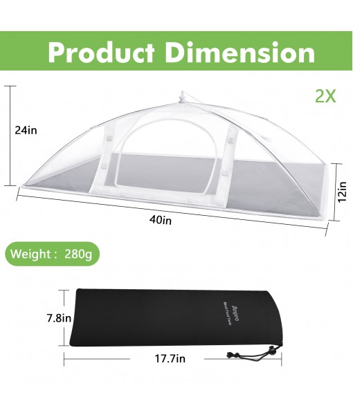 Anpro Mesh Food Cover Set - 2 Extra Large (40in x 24 in) Mesh Food Covers for Outdoors,Food Covers,Pop-Up Mesh Food Covers Tent Umbrella for Outdoors,Reusable Collapsible Food Tents,w/Bottom Cloth.