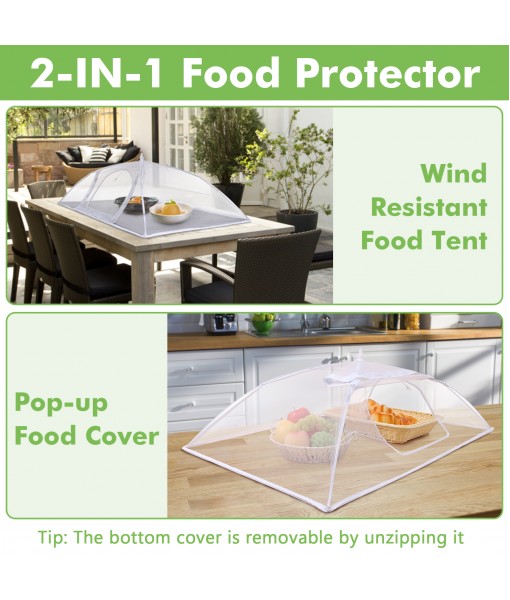 Anpro Mesh Food Cover Set - 2 Extra Large (40in x 24 in) Mesh Food Covers for Outdoors,Food Covers,Pop-Up Mesh Food Covers Tent Umbrella for Outdoors,Reusable Collapsible Food Tents,w/Bottom Cloth.