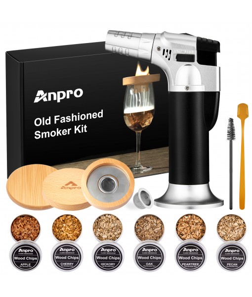 Cocktail Smoker Kit with Torch - 6 Flavors Wood Chips for Infuse Bourbon Cocktail,Whiskey Smoker Infuser Kit,Old Fashioned Drink Smoker Kit,Gifts for Whiskey/Dad/Men/Husband (Without Butane)