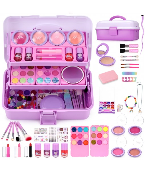 Anpro Kids Makeup Kit for Girl - 68PCS Safe & Washable Makeup for Girls,Play Real Makeup Girls Toys,Make Up for Little Girls,Non-Toxic Toddlers Pretend Cosmetic Kits for Children Age 3-12+ (Purple)