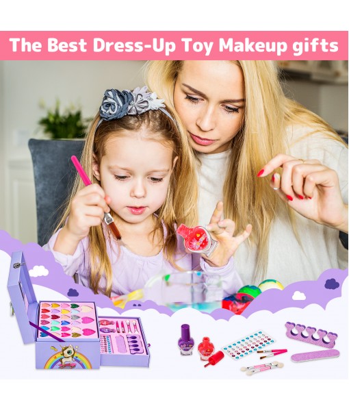 Girls Makeup Kit for Kids - Washable Makeup Kit for Little Girls,Fold Out Makeup Palette with Mirror, Make Up Toy Pretend Play Toys for Girls 4-6, 6-8, 8-10 - Non Toxic 36pcs