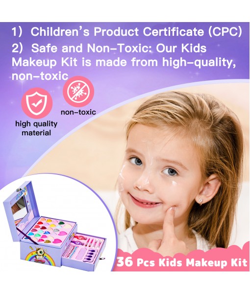 Girls Makeup Kit for Kids - Washable Makeup Kit for Little Girls,Fold Out Makeup Palette with Mirror, Make Up Toy Pretend Play Toys for Girls 4-6, 6-8, 8-10 - Non Toxic 36pcs