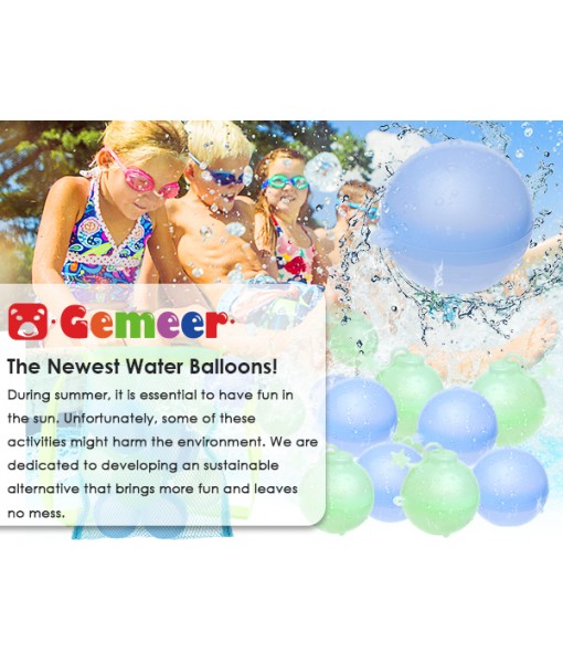 Gemeer Reusable Water Balloons - 8 Pack Quick Fill Self Sealing Reusable Water Bomb Splash Balls,Refillable Silicone Water Ball with 2 Mesh Bag for Kids Adults Water Fight Game,Bath Toy, Summer Party