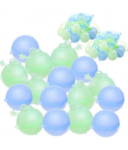 Gemeer Reusable Water Balloons -16 Pack Quick Fill Self Sealing Reusable Water Bomb Splash Balls,Refillable Silicone Water Ball with 2 Mesh Bag for Kids Adults Water Fight Game,Bath Toy, Summer Party