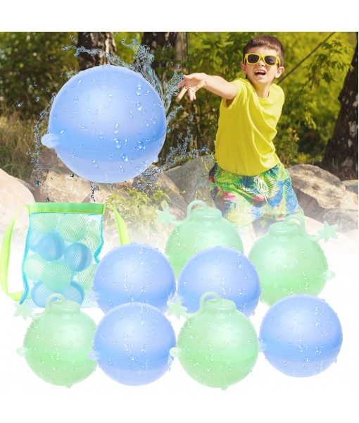 Gemeer Reusable Water Balloons -16 Pack Quick Fill Self Sealing Reusable Water Bomb Splash Balls,Refillable Silicone Water Ball with 2 Mesh Bag for Kids Adults Water Fight Game,Bath Toy, Summer Party