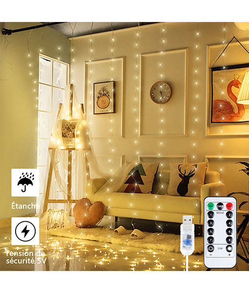 Anpro LED Window Curtain String Light, 300 LED Warm White Window Fairy String Lights with 8 Modes, 3m