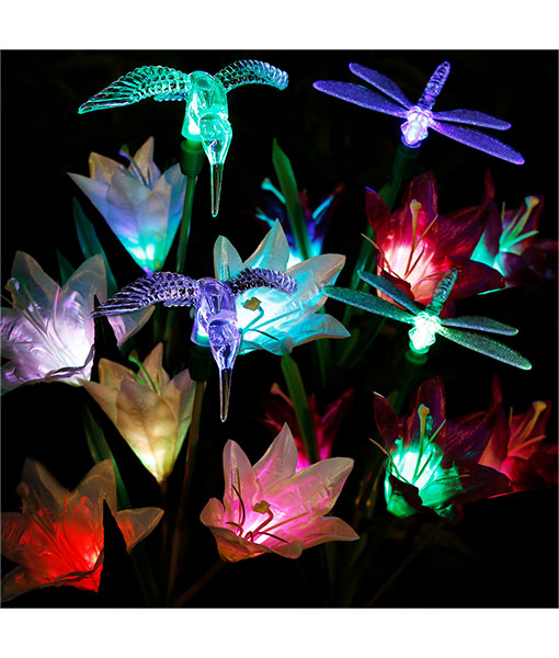 Anpro Outdoor Solar LED Flower Garden Light, Garden Decor with 6 Lily Flower and Butterflies Combination Decorative Lights Multi-Color Changing LED Solar Stake Lights for Garden, Patio, Backyard