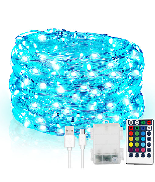 Anpro Fairy Lights, 110LED 11 Meters 16 Colors String Lights, with Remote Control, Battery and USB Power Supply, Remote Control Waterproof String for Bedroom Party Halloween Christmas Decoration