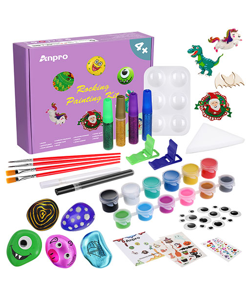 Anpro stone painting set, rock painting set, DIY craft kit waterproof paint, stone painting set for children